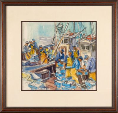 an image of a painting of a group of people on a boat