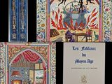 four books with pictures of people in a room and a fireplace