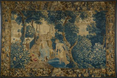 an image of a tapestry hanging on a wall in a room