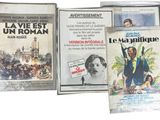 three movie posters of a man and a woman in front of a castle