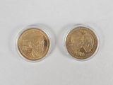 two gold coins, one of which is the same size as the other