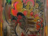 a painting of a vase of flowers on a table