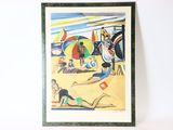 a picture of a painting of people on the beach
