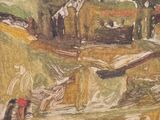 une peinture représentant un homme sur un bateau dans l'eau