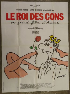 french movie poster for le roi des cons, with a nude woman holding a flower