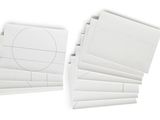 four pieces of white paper are stacked on top of each other