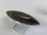 an image of a black stone object on a clear stand