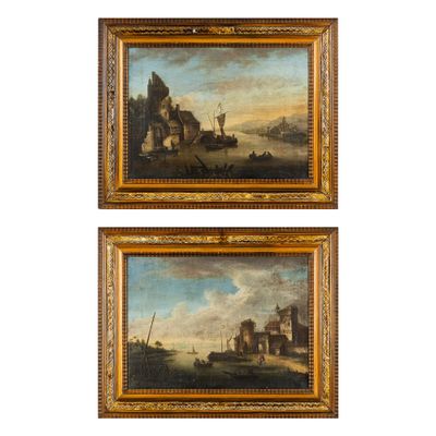 École hollandaise, deux tableaux d'accompagnement, "Vue le l…