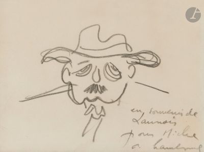 dessin représentant un homme coiffé d'un chapeau, une cigarette à la bouche