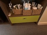 a small cabinet with a lot of cleaning products in it
