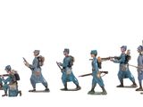 a lot of figurines of men in blue uniforms