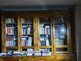 a book case with many books on it in a room