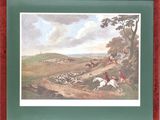 framed print of a painting of a hunting scene with a man on a horse and a group of men on horses