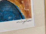 a picture of a painting of a woman in a blue dress