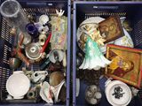 two bins filled with various items that are in them