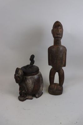 Lot deux objets don statuette et boîte à oracles Baoulé.