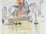 une peinture à l'aquarelle d'un bateau dans l'eau