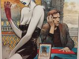 a picture of a woman sitting at a table with a man in front of her