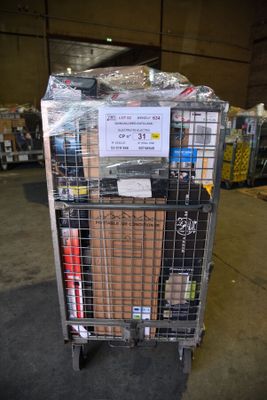 a cart with a lot of books on it in a warehouse