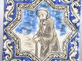un carreau bleu et blanc représentant un homme coiffé d'un turban