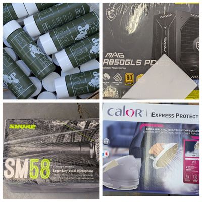 plusieurs photos différentes représentant divers produits et emballages posés sur une table