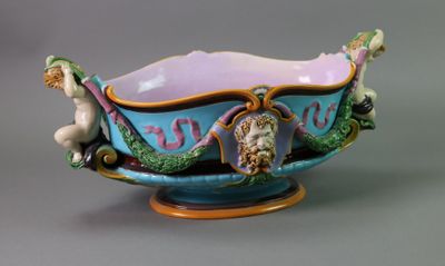 a blue and purple bowl with a horse on it