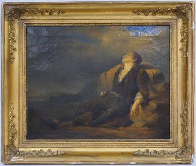une image représentant un tableau où l'on voit un homme assis sur un rocher