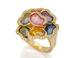 une bague en pierres multicolores et diamants, signée Van Cleef