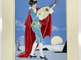 une image représentant un tableau où l'on voit une femme en robe bleue tenant une guitare