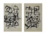deux tirages en noir et blanc représentant des graffitis sur fond blanc