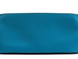 a blue leather clutch bag on a white background