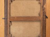 an old picture of a wooden frame with a window in it