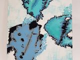 painting of blue and black leaves on a white background