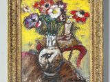 une peinture de fleurs dans un vase sur une table