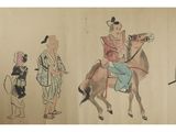 chinese painting of a man riding a horse and a woman riding a horse