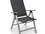 a black and silver folding chair on a white background