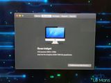 a computer screen with a message on it in front of a blue background