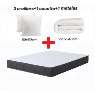 Le matelas est en mousse et comprend deux oreillers et un oreiller.