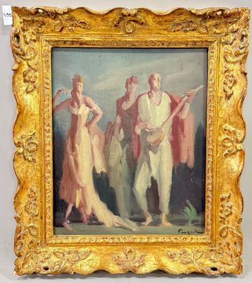 une image d'une peinture représentant un groupe de personnes jouant des instruments