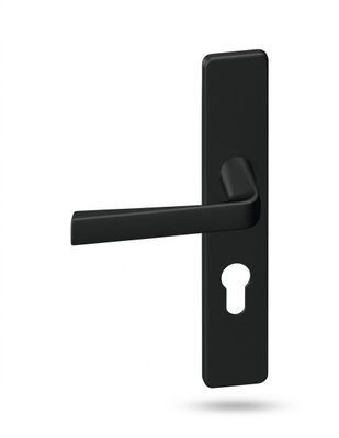 une image représentant une poignée de porte noire sur fond blanc