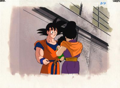 Gohan de Dragon Ball et Gohan de Son s'étreignant devant un immeuble