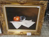 a picture of a painting of two apples on a table