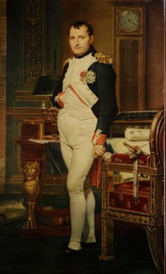 painting of a man in uniform standing in front of a desk