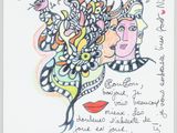 a drawing of a woman ' s face with flowers in her hair