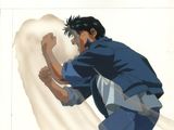 cellule d'animation représentant un homme en chemise bleue et en jean