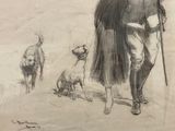 dessin représentant un homme avec un chien et une femme avec un chien