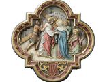 une image représentant une plaque religieuse sur laquelle figure Jésus portant la croix