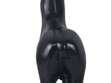 a black sculpture of a deer on a white background