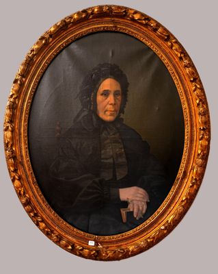 Grand Portrait de de forme ovale cadre en bois et stuc doré …