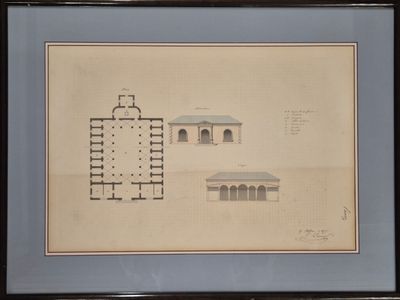 une image représentant un dessin d'un bâtiment dans un cadre